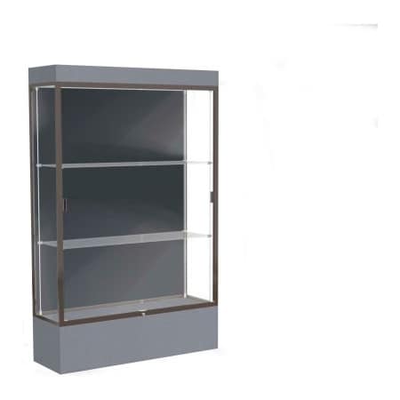 Waddell Display Case Of Ghent Edge Lighted Floor Case, Slate Back, Dark Bronze Frame, 12" Carbon Mesh Base, 48"W x 76"H x 20"D 94LFSL-BZ-CM